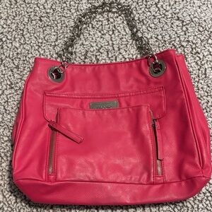 Nicole Miller  Fuchsia Leather Shoulder Bag with Chain Straps.
